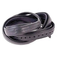 Black leather rhinegold bonded stirrup leathers with silver buckle and evenly spaced holes for riding use