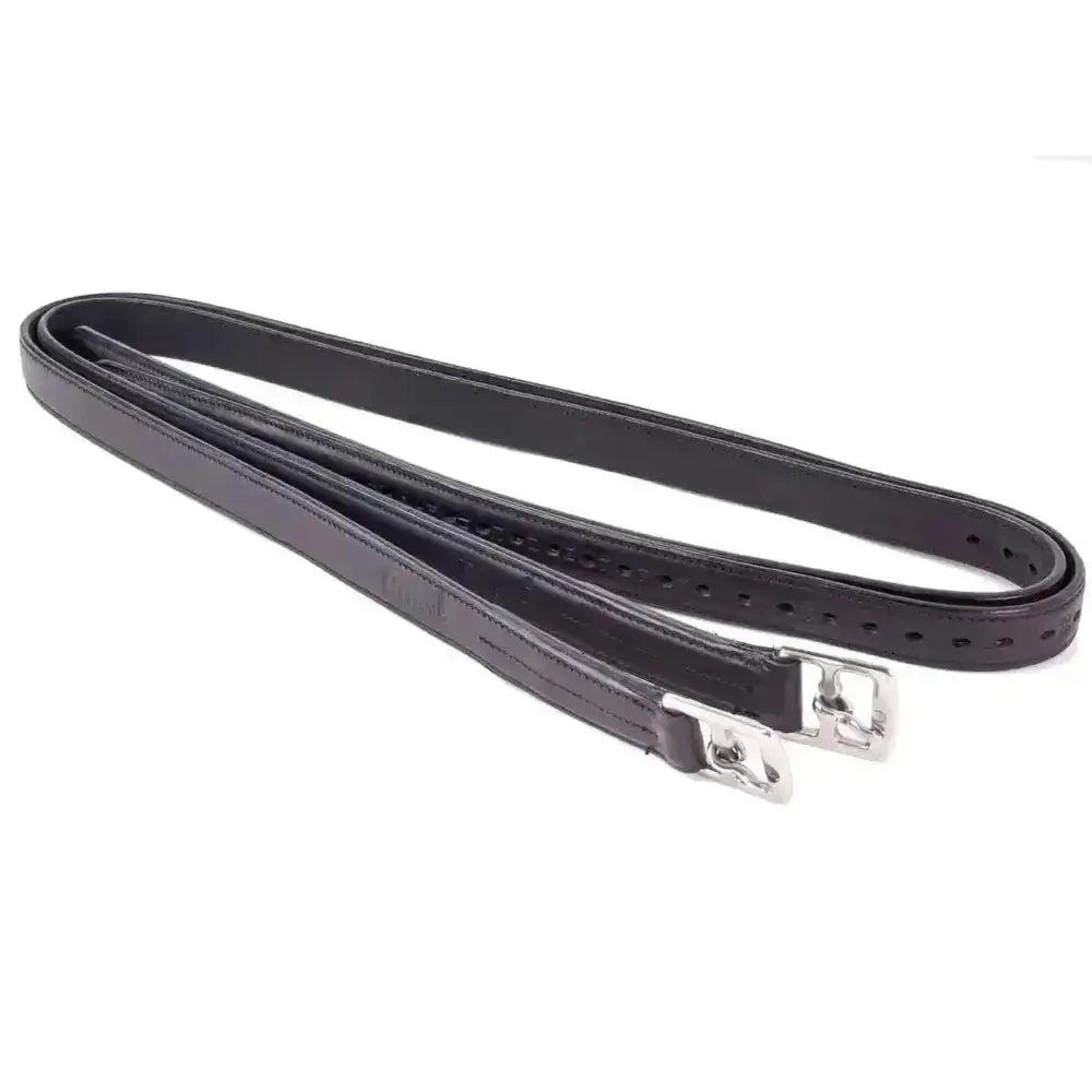 Black leather rhinegold bonded stirrup with silver buckles made from quality leather wrapped bonded stirrup leathers