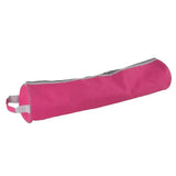 Pink cylindrical yoga mat bag with gray zipper and handle from rhinegold bridle bags tack bags collection