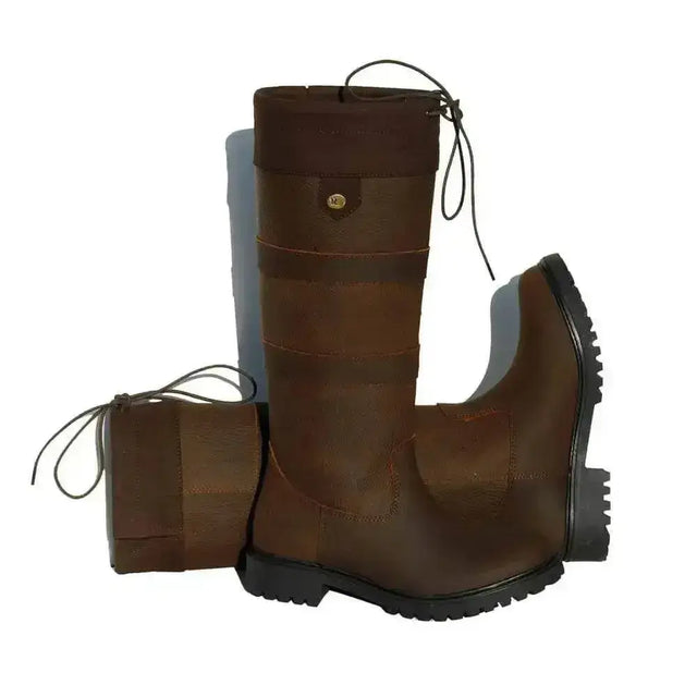 Brown leather rhinegold brooklyn childs country boots with black laces rugged sole and faux suede cuff
