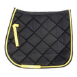Black quilted rhinegold carnival ventilated saddle pad with yellow piping and matching yellow strap