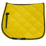 Bright yellow rhinegold carnival ventilated quilted saddle pad with black trim and handle for horse riding