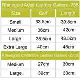 Rhinegold child leather gaiters in classic brown soft leather with adjustable sizing for comfortable elasticated fit