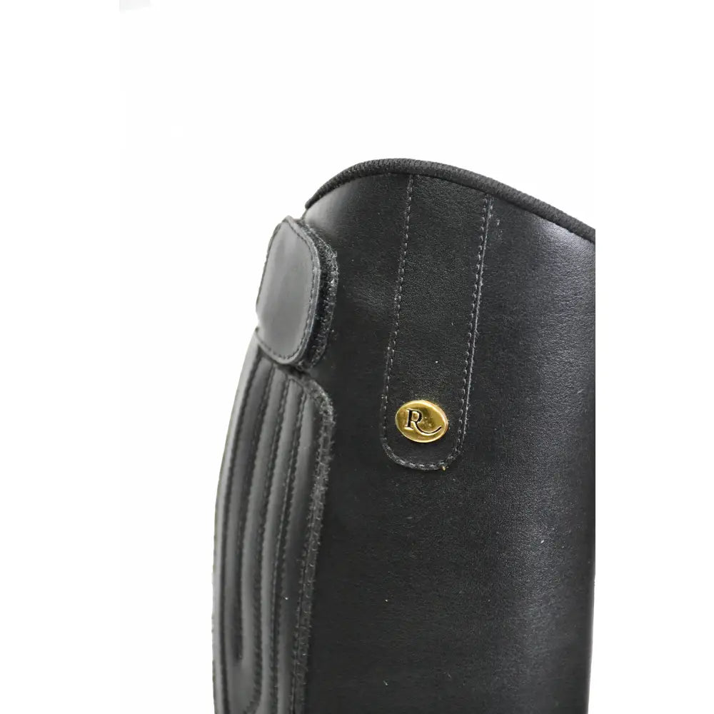 Black leather rhinegold childrens nebraska synthetic riding boot with gold r logo emblem for kids riding use
