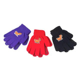 Purple red and black rhinegold children’s pony gloves showing back with cartoon horse patch pony design magic style