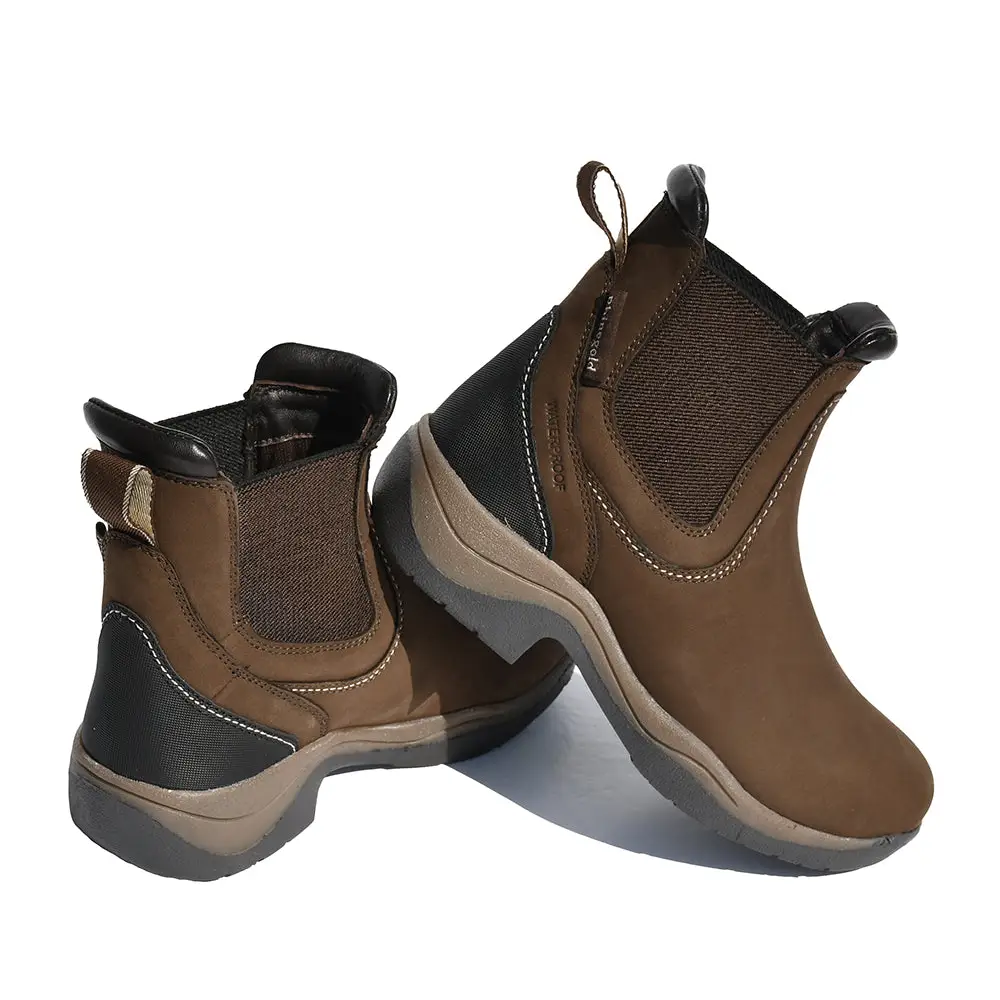 Brown leather Rhinegold Columbus Short Country Boots with elastic side panels and rubber soles