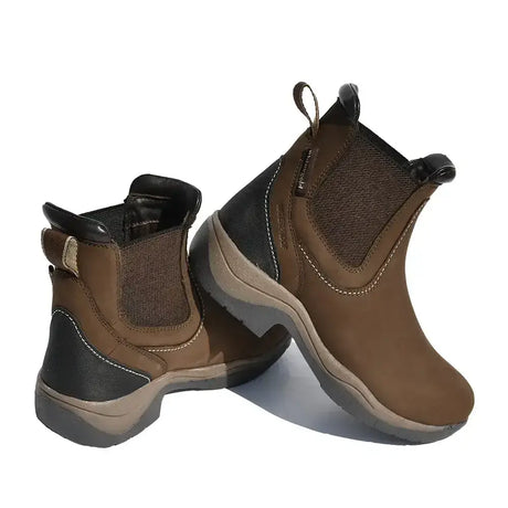 Brown and black rhinegold columbus short chelsea-style short country boot with suede upper mesh panels and rubber soles