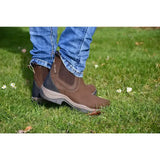 Brown leather rhinegold columbus short country boot with elastic side panels and black gray rubber sole