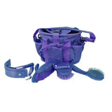 Purple rhinegold complete soft touch grooming kit with multiple brushes hoof pick and detachable strap in bag