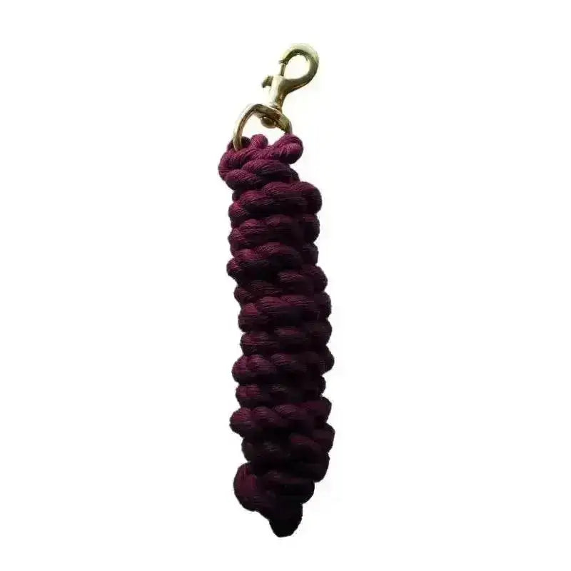 A deep burgundy rhinegold cotton lead braided rope keychain with a gold-toned clasp perfect for everyday lead ropes