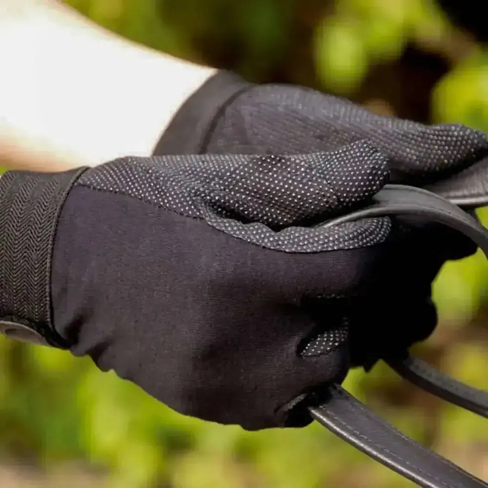 Black rhinegold cotton pimple palm gloves with textured grip panels and reinforced stitching for lightweight use
