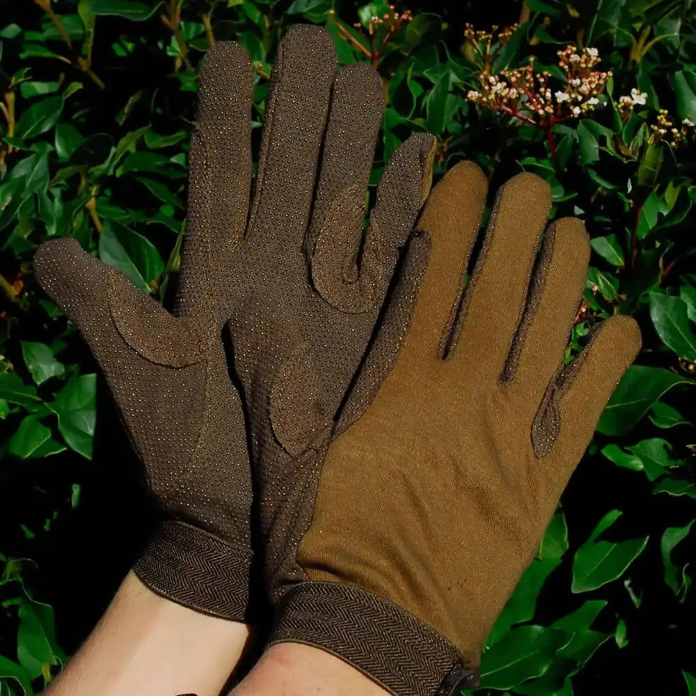 Rhinegold Cotton Pimple Palm Gloves Brown X Small Riding Gloves Barnstaple Equestrian Supplies