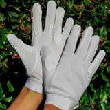 White rhinegold cotton pimple pimple palm gloves with textured fingertips and snug wrist cuff for gardening tasks