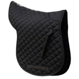 Black rhinegold cotton quilted gp numnah with diamond stitching and subtle white embroidered design on top edge
