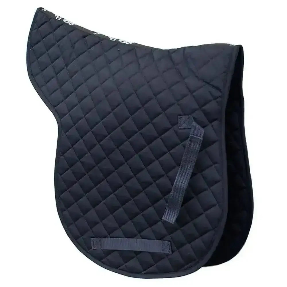 Black rhinegold cotton quilted gp numnah with diamond stitching and adjustable straps for a perfect saddle fit