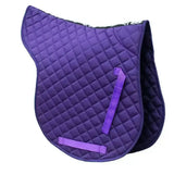Purple rhinegold cotton quilted gp numnah with matching straps and black and white rhinegold branded taped trim