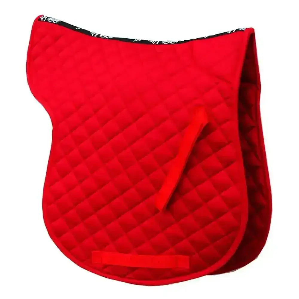 Red quilted rhinegold cotton quilted gp numnah with black and white rhinegold branded taped trim