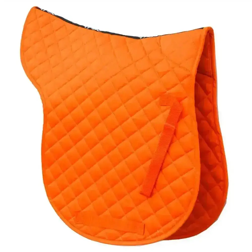 Bright orange rhinegold cotton quilted gp numnah with diamond pattern and black rhinegold branded taped trim
