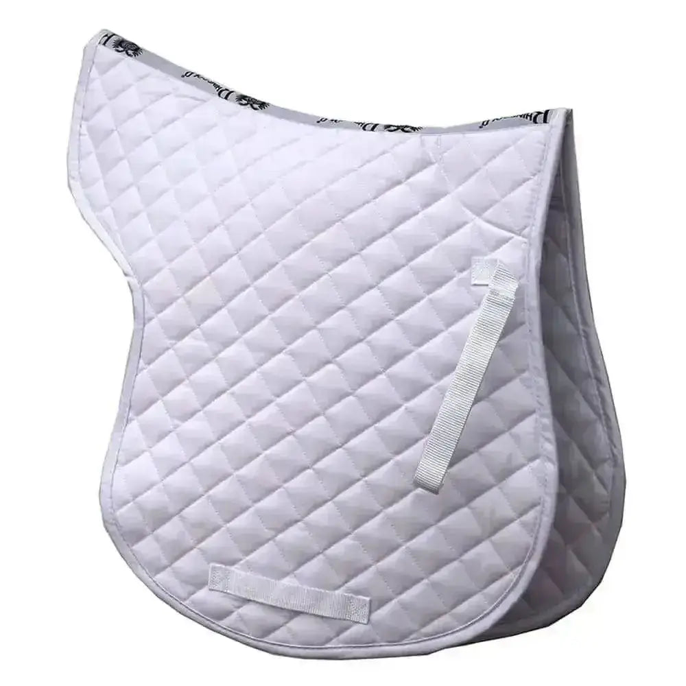 White quilted horse saddle pad with diamond stitching and gray trim rhinegold cotton quilted gp numnah