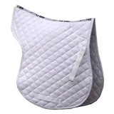 White quilted horse saddle pad with diamond stitching and gray trim rhinegold cotton quilted gp numnah