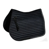 Black quilted horse saddle pad with silver stitching and strap from rhinegold diamante channel quilt collection