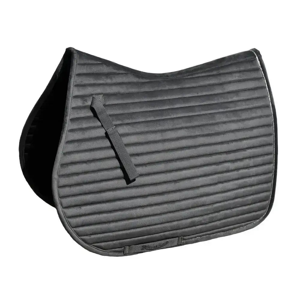 Black rhinegold diamante channel quilt gp saddle pad with ribbed texture and reinforced edges luxury velvet saddle