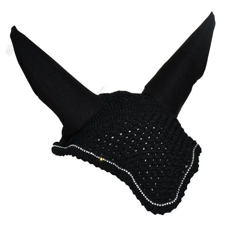 Rhinegold Diamante Fly Hood/Noise Muffler Black Pony Horse Ear Bonnets Barnstaple Equestrian Supplies