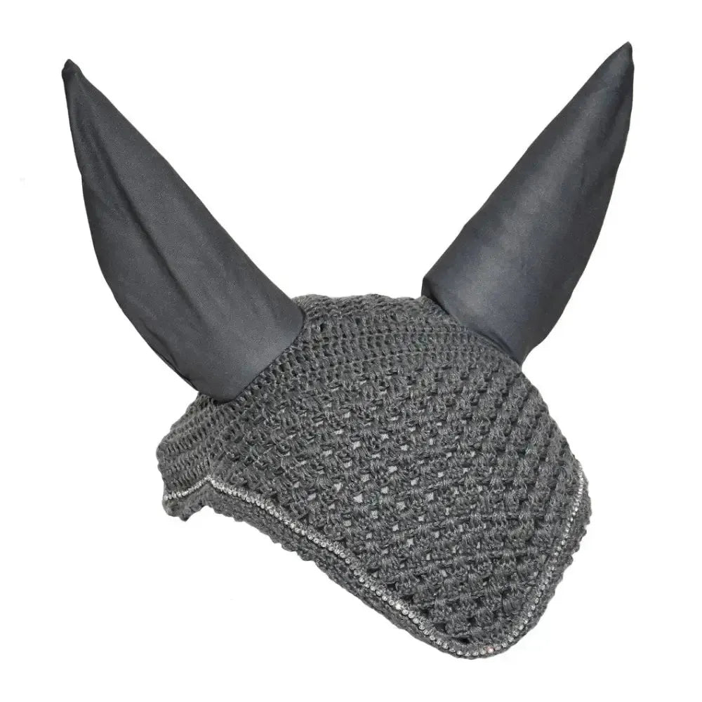 Rhinegold Diamante Fly Hood/Noise Muffler Lava Grey Pony Horse Ear Bonnets