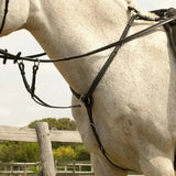 Black leather horse bridle with silver hardware from rhinegold elegance stitched breastplate collection