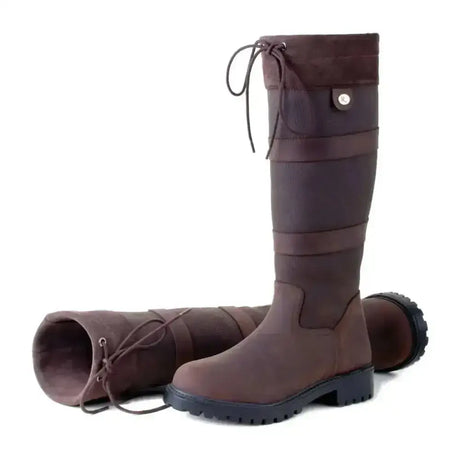 Brown suede rhinegold elite brooklyn leather country boots with black laces and sturdy rubber sole for riding