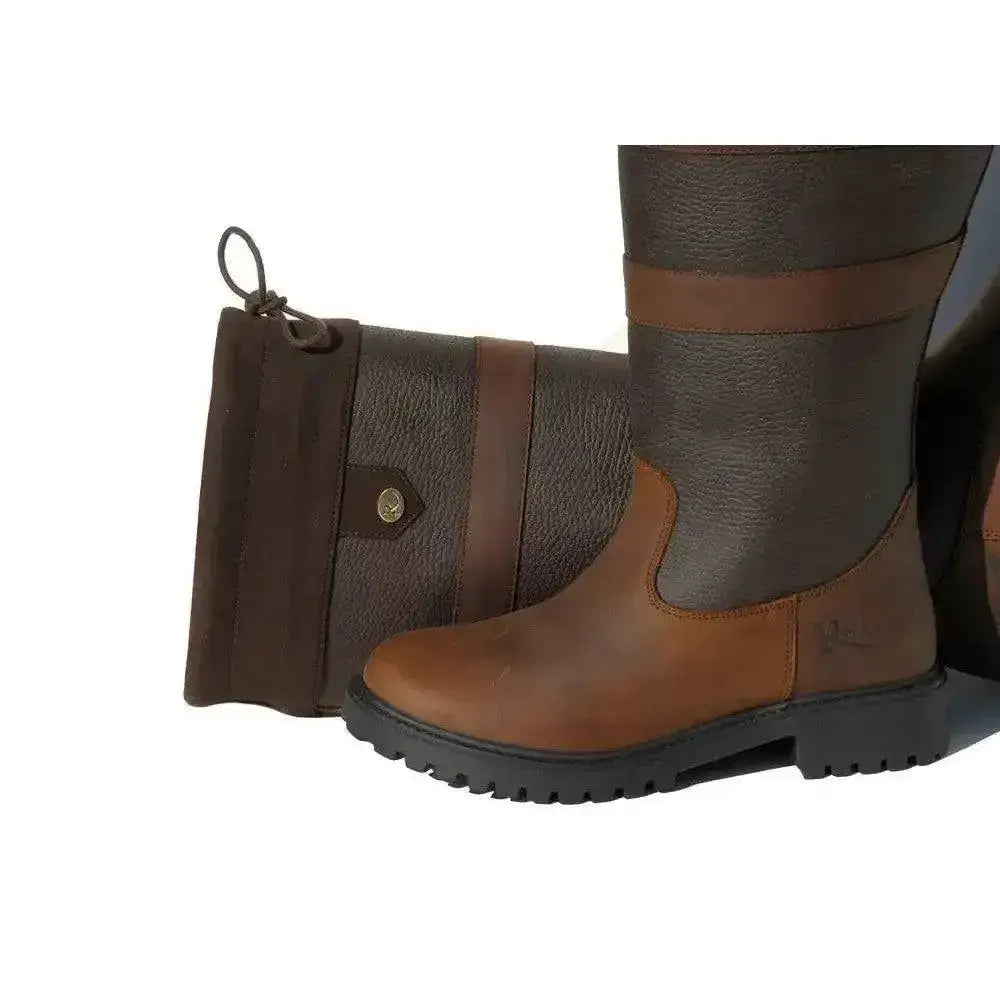 Brown leather rhinegold elite brooklyn country boots with darker strap and black rubber sole for wide feet