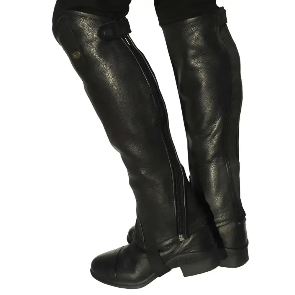 Rhinegold Elite Curved Zip Leather Gaiters Black Large Chaps & Gaiters