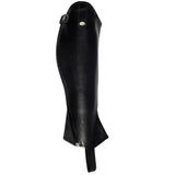 Black leather equestrian boot guard with zipper closure and adjustable strap rhinegold elite curved zip leather gaiters