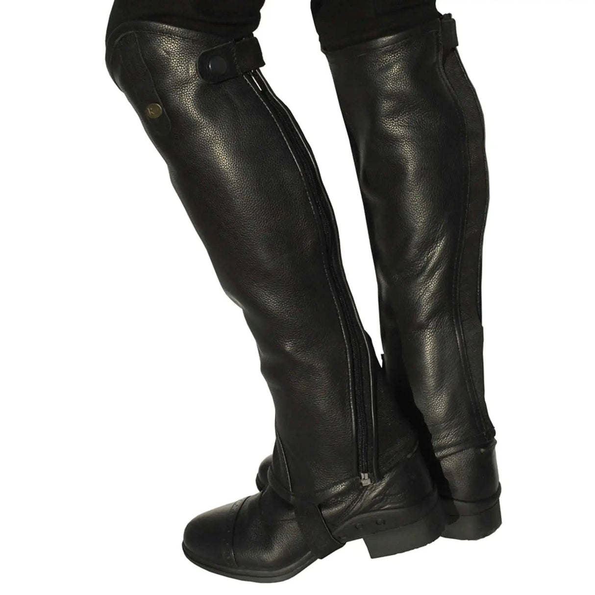 Rhinegold Elite Curved Zip Leather Gaiters Black Large Rhinegold Chaps & Gaiters Barnstaple Equestrian Supplies