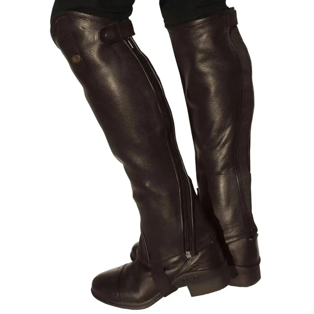 Rhinegold Elite Curved Zip Leather Gaiters Havana Large Chaps & Gaiters Barnstaple Equestrian Supplies