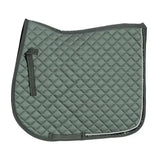 Dark green quilted rhinegold elite diamante saddle pad with diamond pattern and black trim elite diamante trimmed saddle cloth