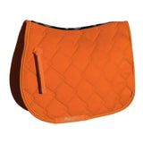 Bright orange rhinegold elite diamond saddle pad with quilted design black border and matching rope trim