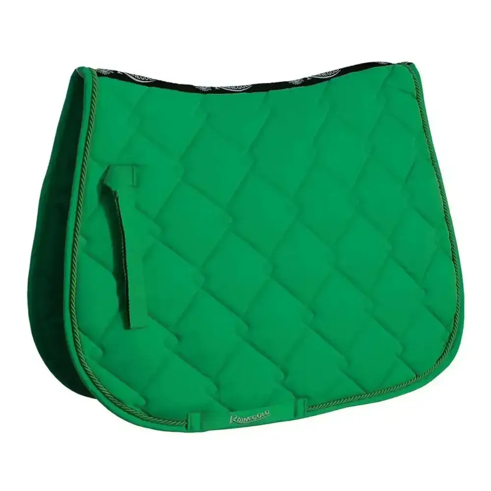 Vibrant green rhinegold elite diamond saddle pad with black trim and subtle pattern along the top edge