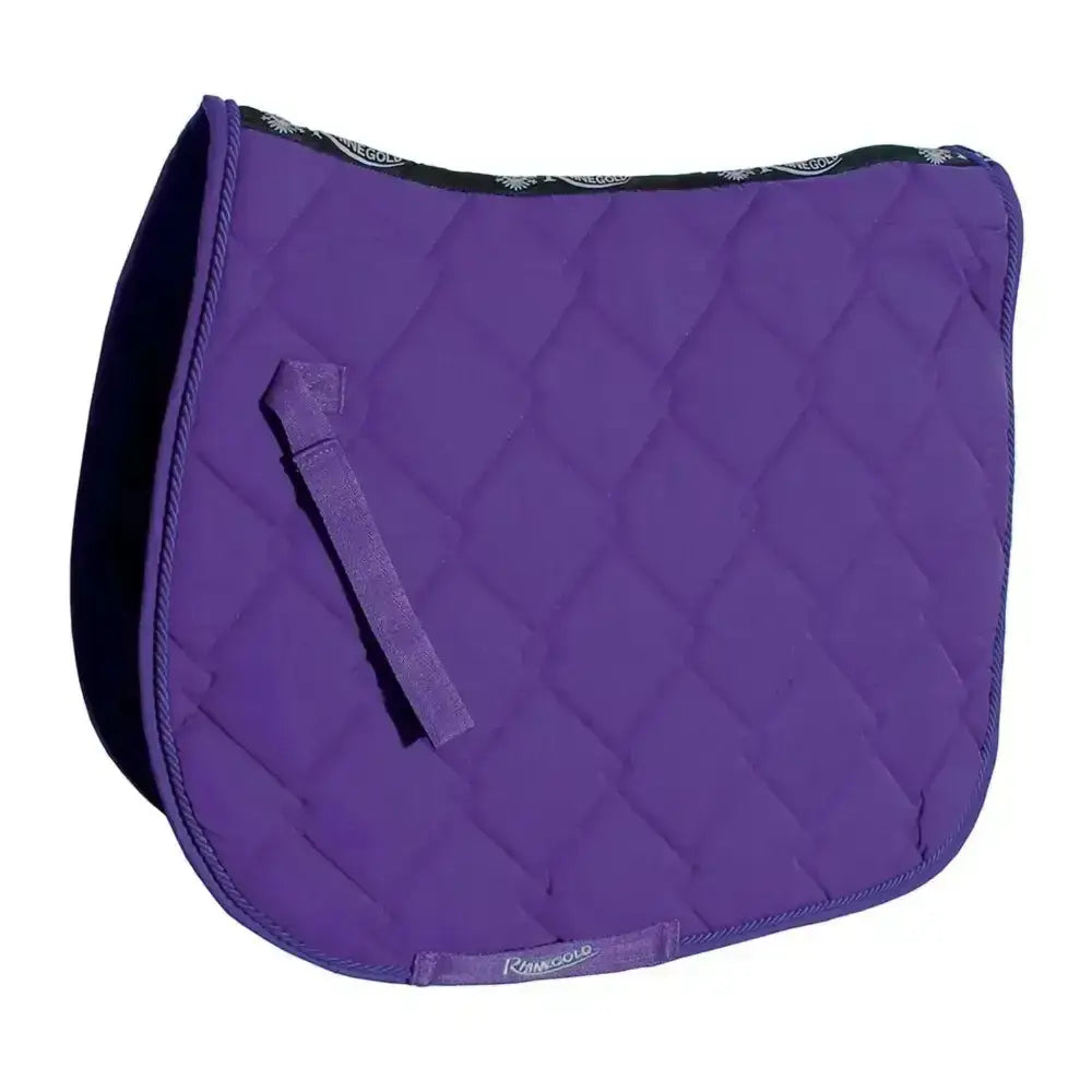 Purple quilted rhinegold elite diamond saddle pad with black trim and paisley pattern along top edge