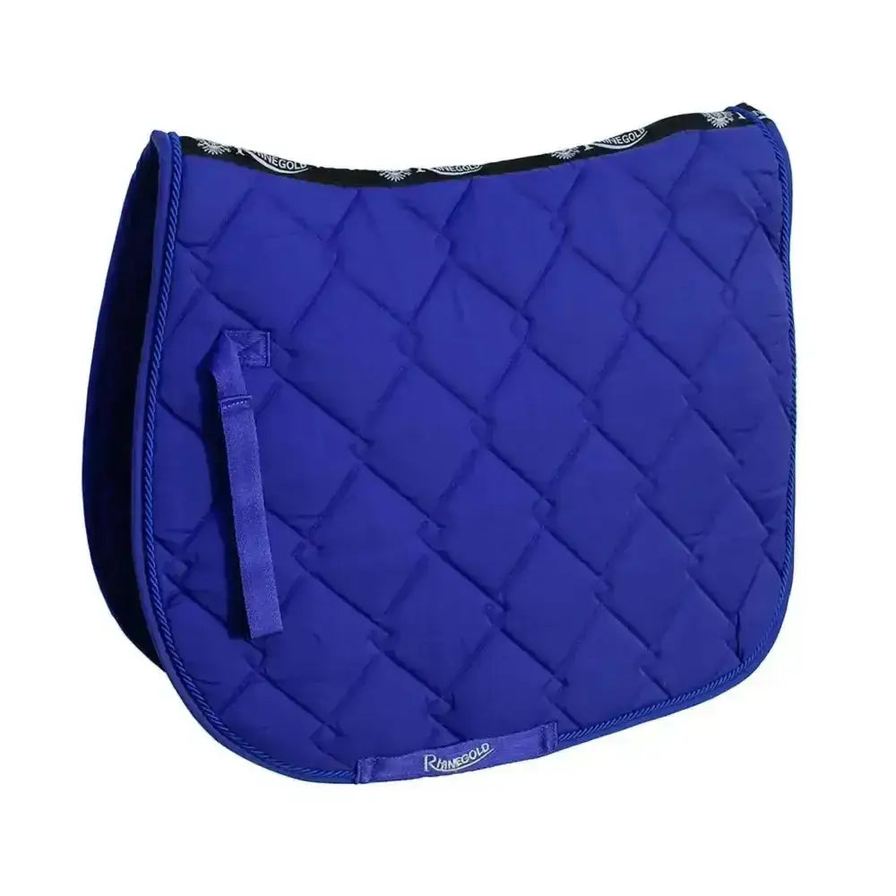 Royal blue rhinegold elite diamond saddle pad with black trim and subtle pattern along the top edge