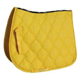 Bright yellow rhinegold elite diamond saddle pad with quilted design black trim and tan leather handle