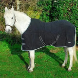Black rhinegold fleece rugs elite horse blanket with white trim and reflective stripes made of quality anti-pill fleece