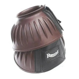 Brown and black rhinegold elite flexi over reach boots with ribbed texture and high natural rubber content for durability