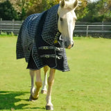 Rhinegold Elite Full Neck Montpelier Turnout Rug 100g Light Weight Turnout Rug Black/White Check 4'6" Turnout Rugs