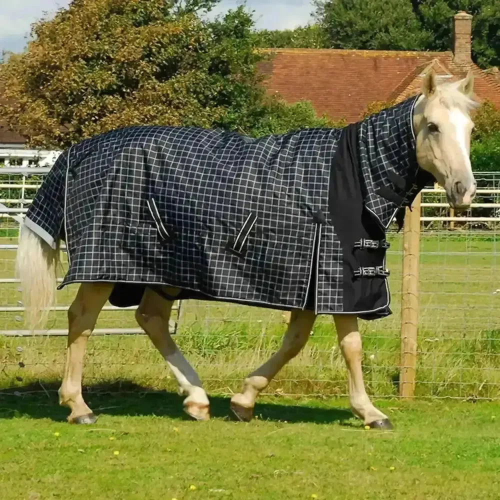 Rhinegold Elite Full Neck Montpelier Turnout Rug 100g Light Weight Turnout Rug Black/White Check 4'6" Turnout Rugs