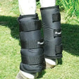 Black padded rhinegold elite half travel boots with adjustable touch tape fasten straps and rhinoceros logo