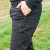 Black rhinegold elite mens thermal breeches with subtle texture and embroidered logo on thigh super soft lined breeches