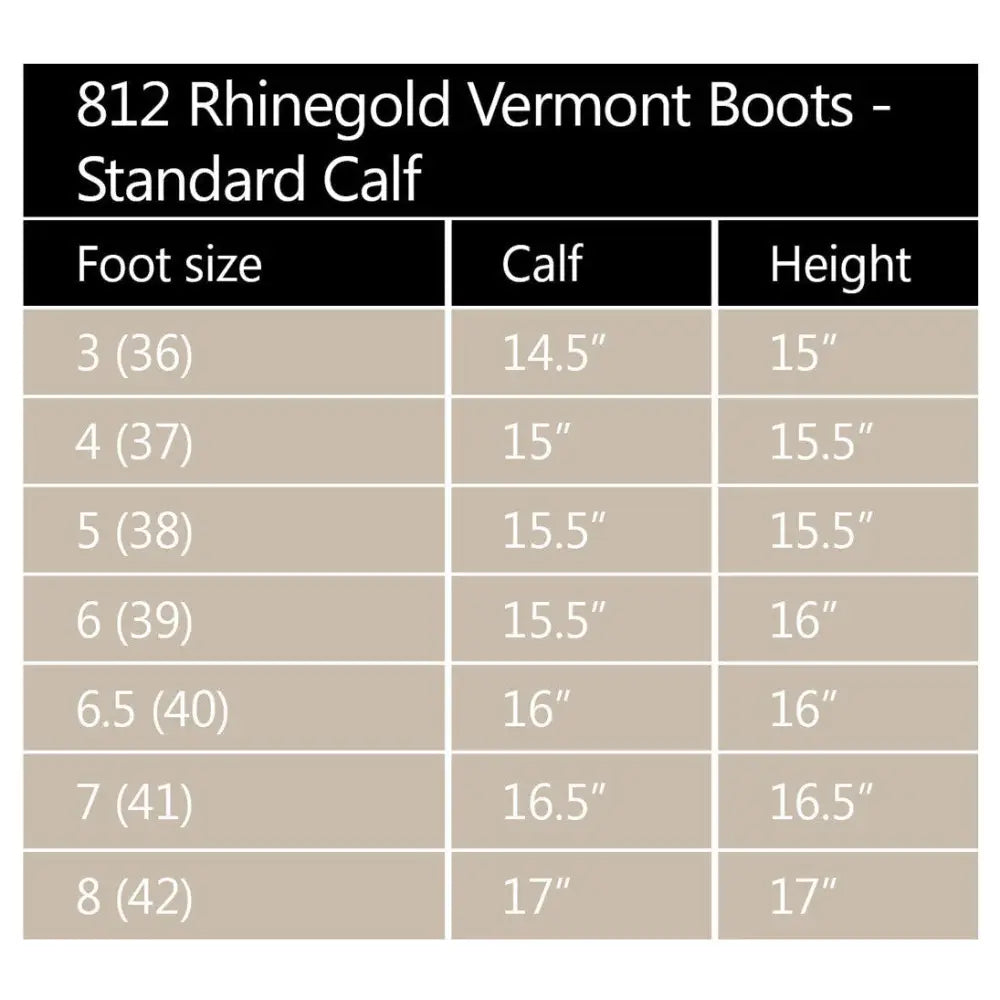 Rhinegold Elite Vermont Leather Country Boots Size Chart