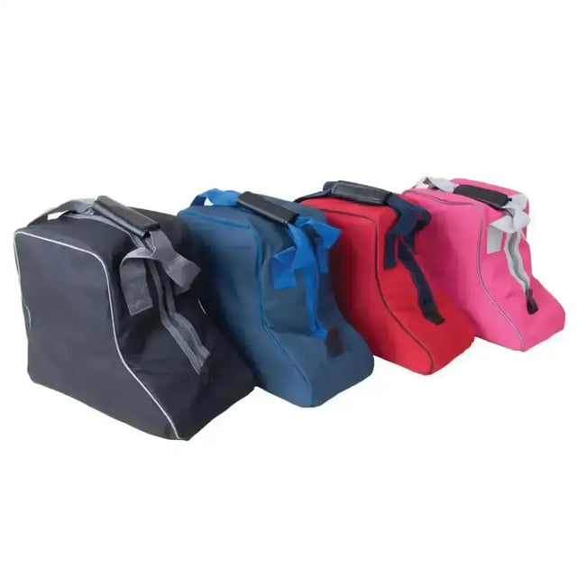 Four rhinegold essential luggage short boot bags in black blue red and pink durable fabric with contrasting straps