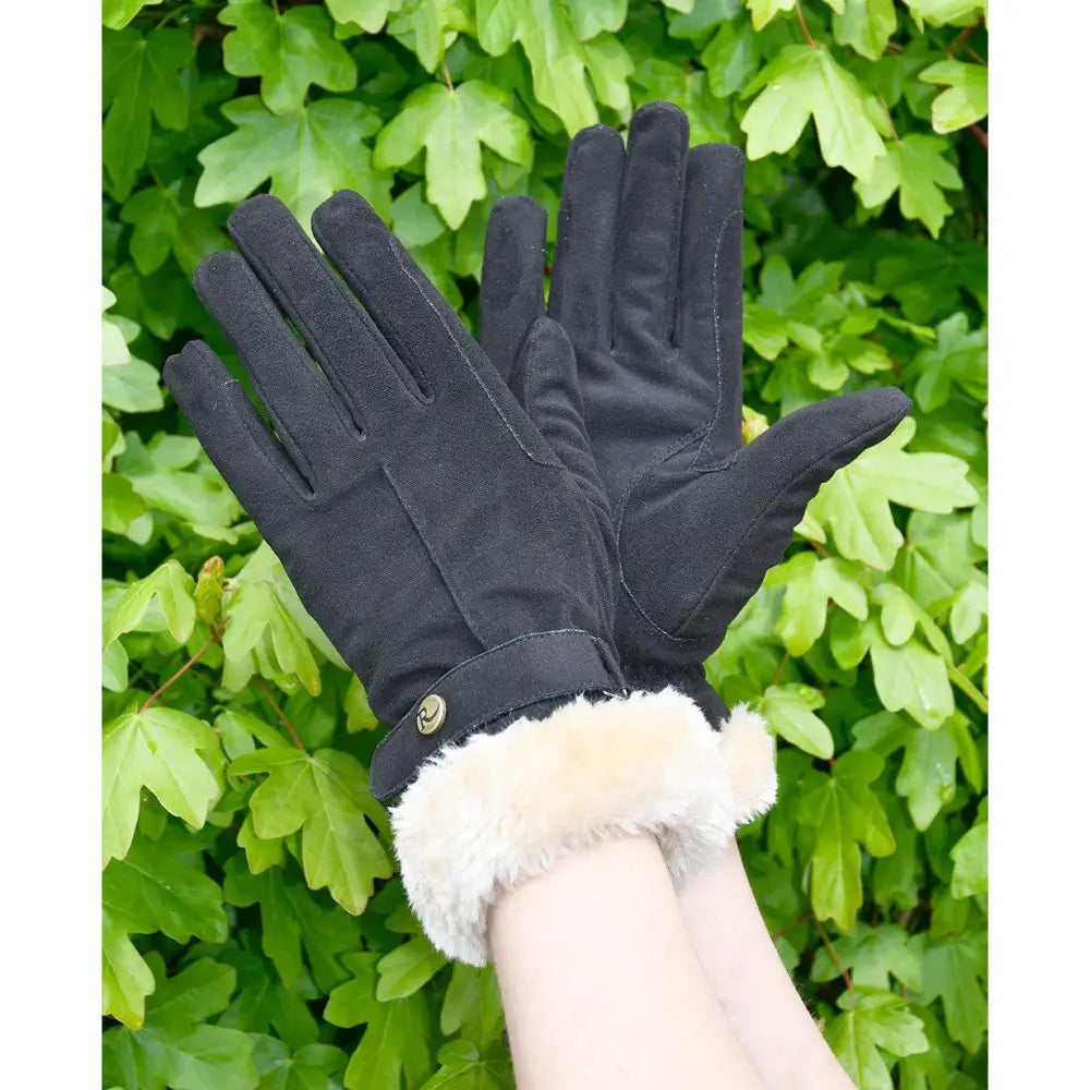 Rhinegold Faux Trim Riding Gloves Black Small Riding Gloves Barnstaple Equestrian Supplies